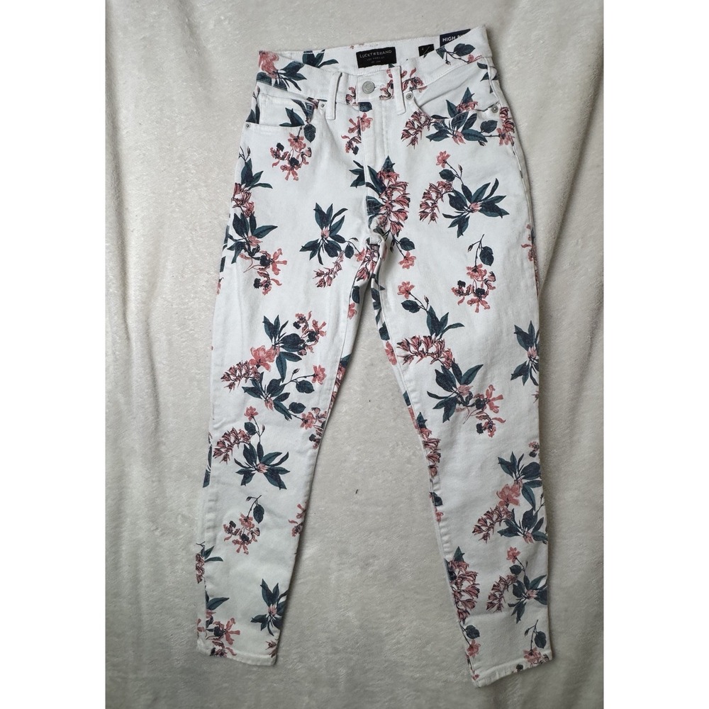 Lucky Brand Bridgette Skinny Jeans White Floral High Rise 4/27 7WD11310 NWT